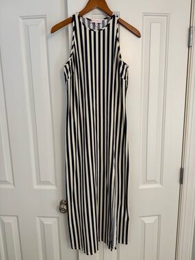 Jude Connally Navy and White Striped Maxi Midi Dress Size Small